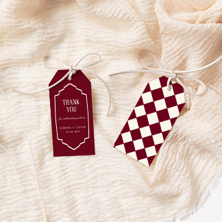 Étiquettes-cadeau Mariage Élégant Rétro à Carreaux Bourgogne