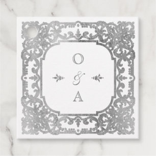 Étiquettes Cadeau Mariage élégant romantique orné d'argent