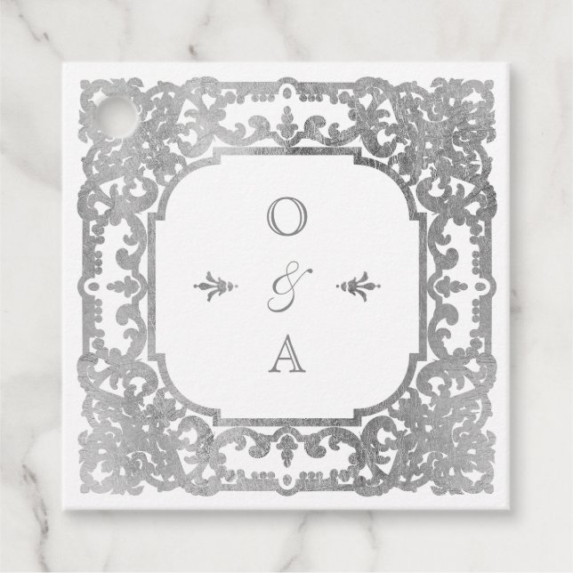 Étiquettes Cadeau Mariage élégant romantique orné d'argent (Devant)