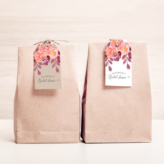 Étiquettes-cadeau Mariage Élégant Script Fleurs de Pivoines Rurale (Créateur téléchargé)