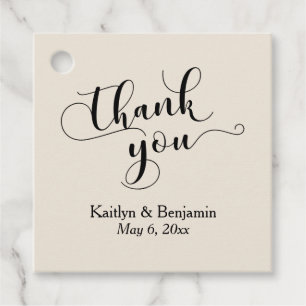 Étiquettes Cadeau Mariage Élégant script noir sur Merci crème