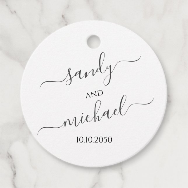 Étiquettes Cadeau Mariage élégant Simple Noir et Blanc (Devant)