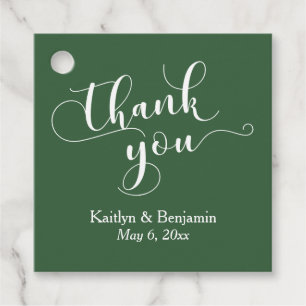 Étiquettes Cadeau Mariage Elegant White sur Hunter Green Merci