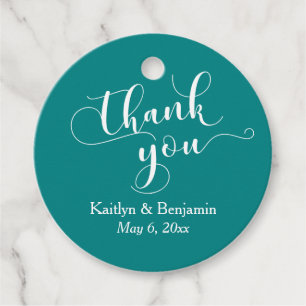 Étiquettes Cadeau Mariage Elegant White sur le Merci Turquoise