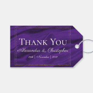 Étiquettes-cadeau Mariage en soie violette et en or