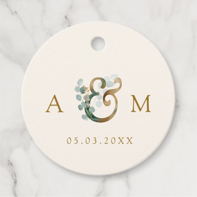 Étiquettes Cadeau Mariage Eucalyptus Elégant moderne (Devant)