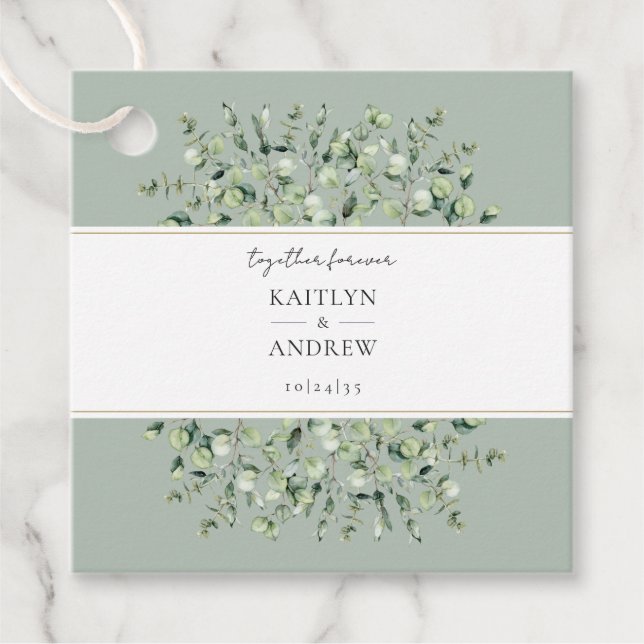 Étiquettes Cadeau Mariage Eucalyptus Vert Sage (Devant)
