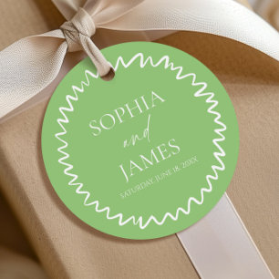 Étiquettes Cadeau Mariage Fantaisiste Citron Vert Bordure Ondulée