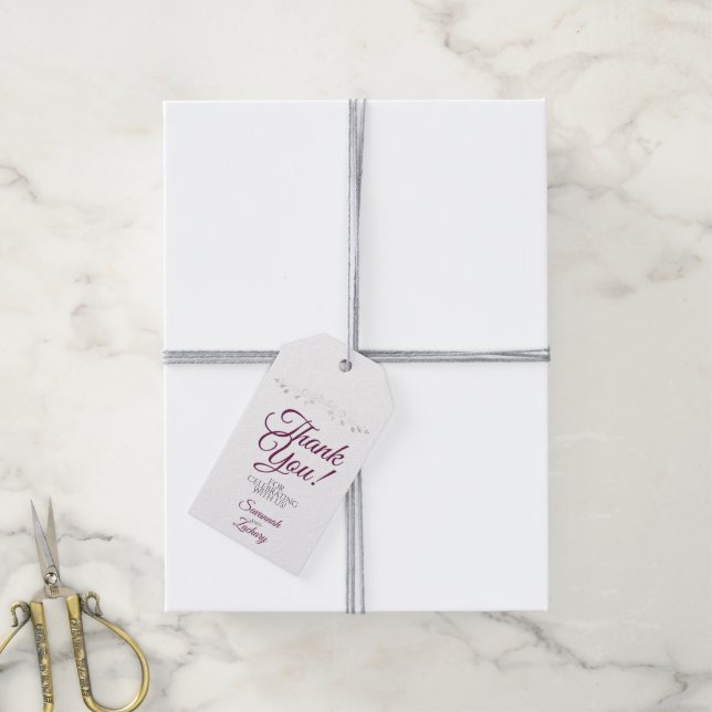 Étiquettes-cadeau Mariage Favor Merci blanc avec Cassis violet (Avec de la ficelle)