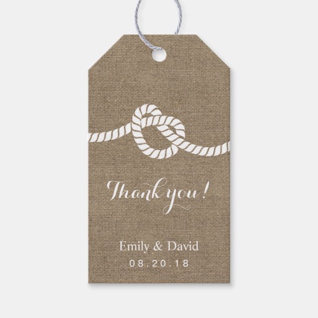 Étiquettes-cadeau Mariage Favor Rustic Tying the Knot Burlap (Devant)