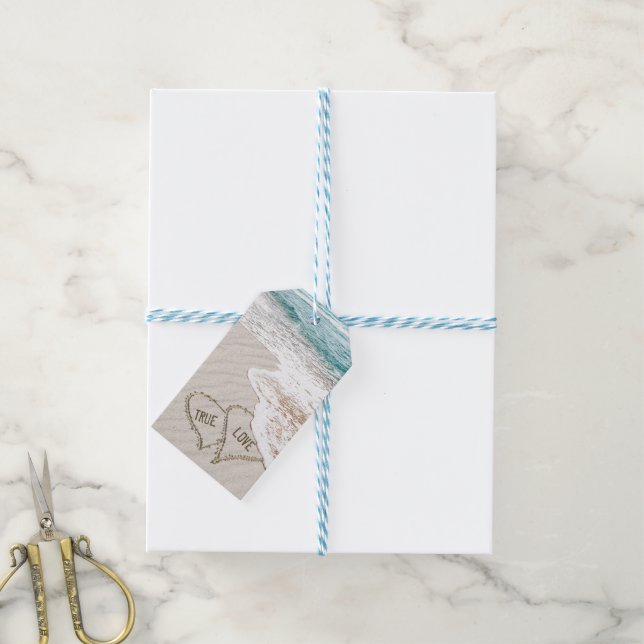 Étiquettes-cadeau Mariage Félicitations Plage Coeurs (Avec de laficelle)