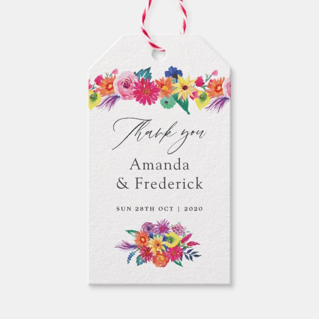 Étiquettes-cadeau Mariage Fête Florale Aquarelle (Devant)