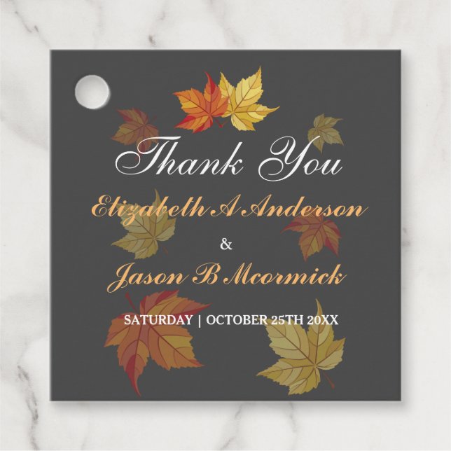 Étiquettes Cadeau Mariage Feuille simple en chute (Devant)