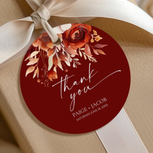 Étiquettes Cadeau Mariage Fleur Floral Brun Bordeaux Rouillé