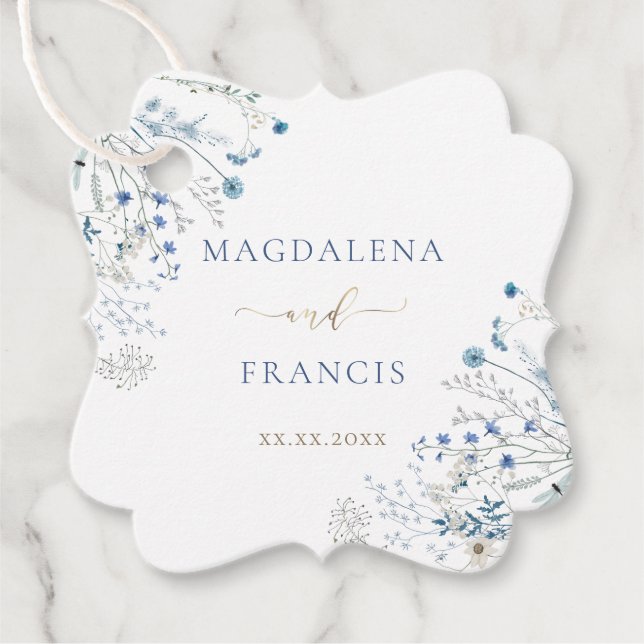 Étiquettes Cadeau mariage fleur sauvage bleu (Devant)