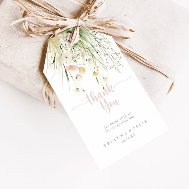 Étiquettes-cadeau Mariage Fleur sauvage Boho vert Merci (Créateur téléchargé)