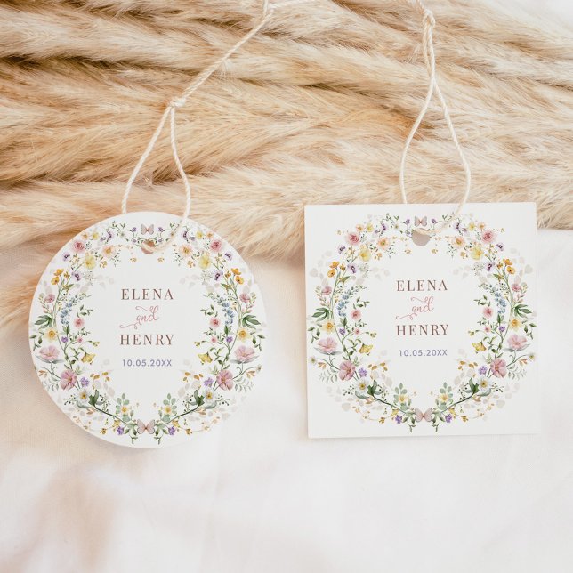 Étiquettes Cadeau Mariage Fleur sauvage de jardin Pastel enchanté (Créateur téléchargé)