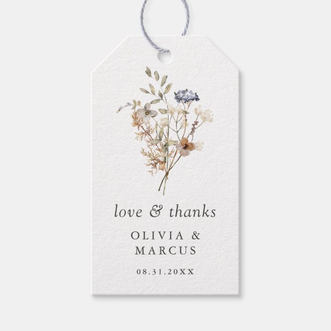 Étiquettes-cadeau Mariage Fleur sauvage Dusty Blue Boho (Devant)