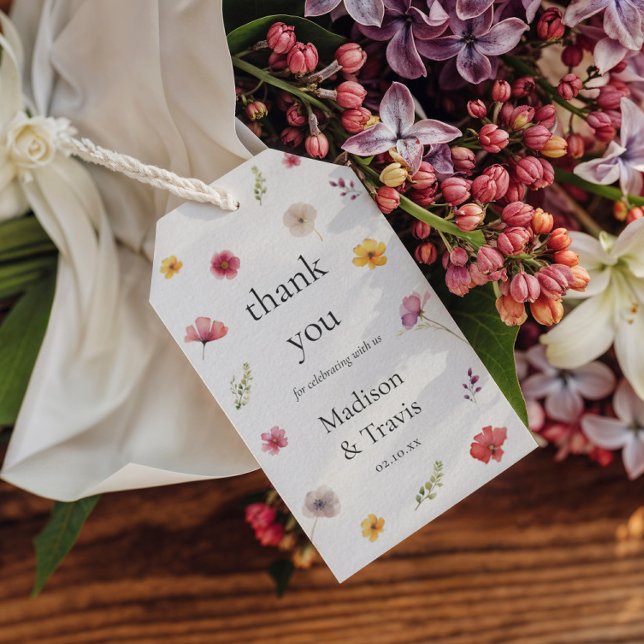 Étiquettes-cadeau Mariage fleur sauvage Favoriser Merci (Créateur téléchargé)