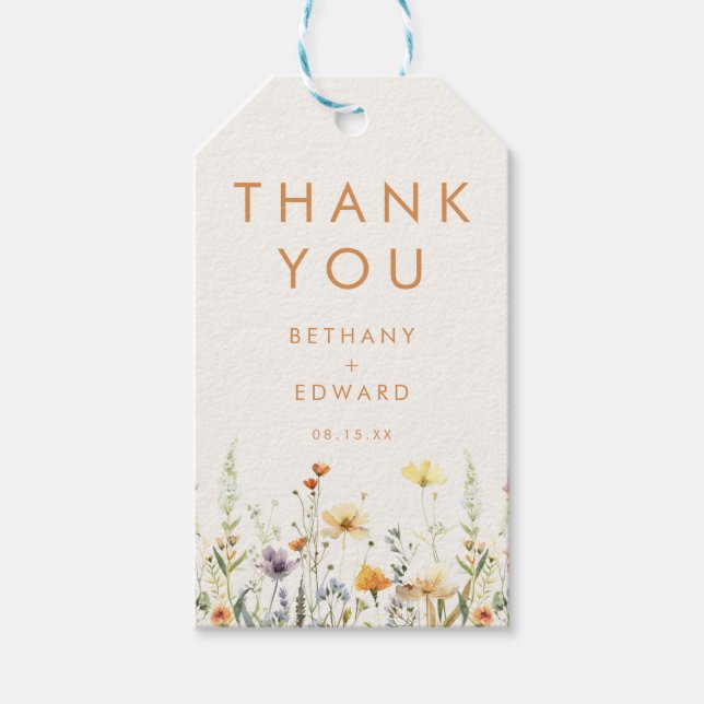 Étiquettes-cadeau Mariage Fleur sauvage rustique (Devant)