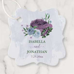 Étiquettes Cadeau Mariage fleuri pourpre et bleu