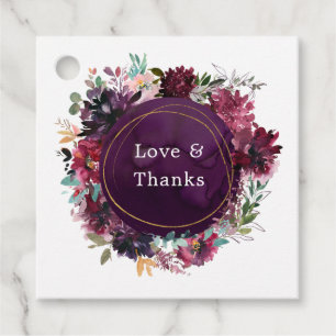 Étiquettes Cadeau Mariage Floral Aquarelle Violet Bordeaux