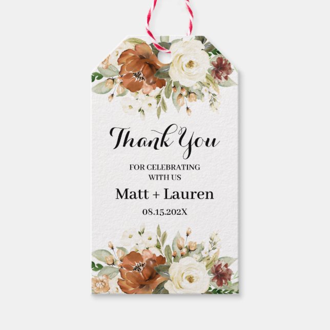 Étiquettes Cadeau Mariage Floral Automne (Devant)