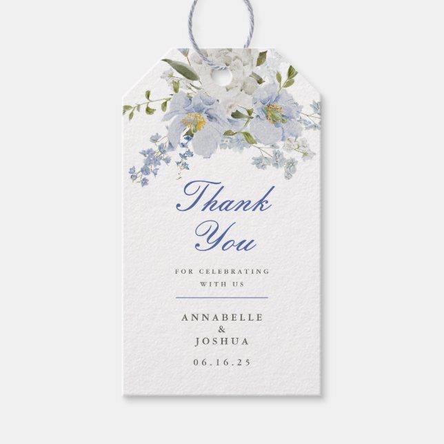 Étiquettes-cadeau Mariage Floral bleu français (Devant)