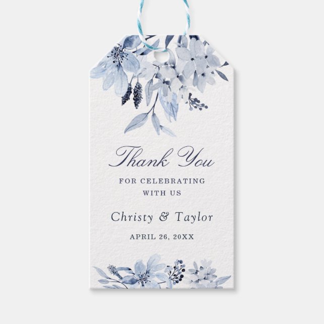Étiquettes-cadeau Mariage floral bleu marine moderne (Devant)