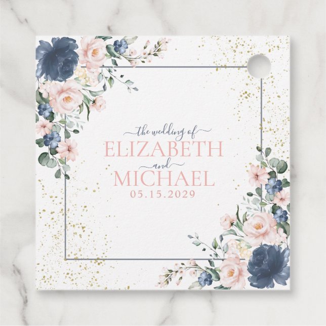 Étiquettes Cadeau Mariage floral bleu pâle rose rose pâle (Dos)