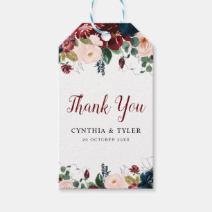 Étiquettes-cadeau mariage floral bordeaux et roux