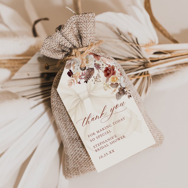 Étiquettes-cadeau Mariage Floral d'Automne Ruban Blanc (Créateur téléchargé)