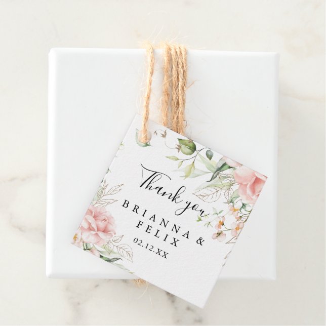 Étiquettes Cadeau Mariage floral de feuillage vert or (En situation)