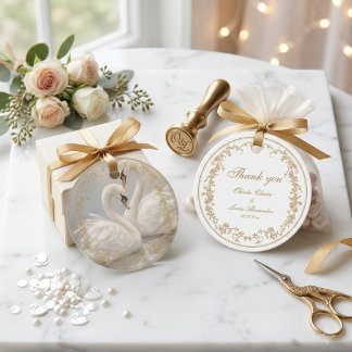 Étiquettes Cadeau Mariage Floral Élégant Blanc Royal et Or
