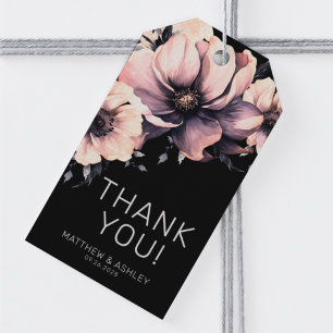 Étiquettes-cadeau Mariage Floral Élégant Moderne Rose Pâle Noir