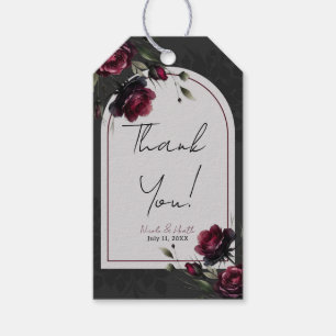 Étiquettes-cadeau Mariage floral gris ombré aux roses rouges de Bord