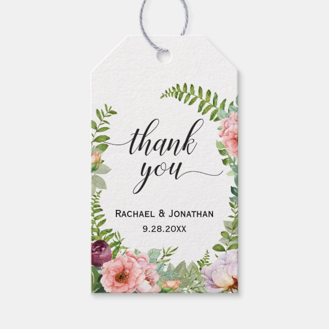 Étiquettes-cadeau Mariage Floral Imaginaire Favoriser Merci (Devant)