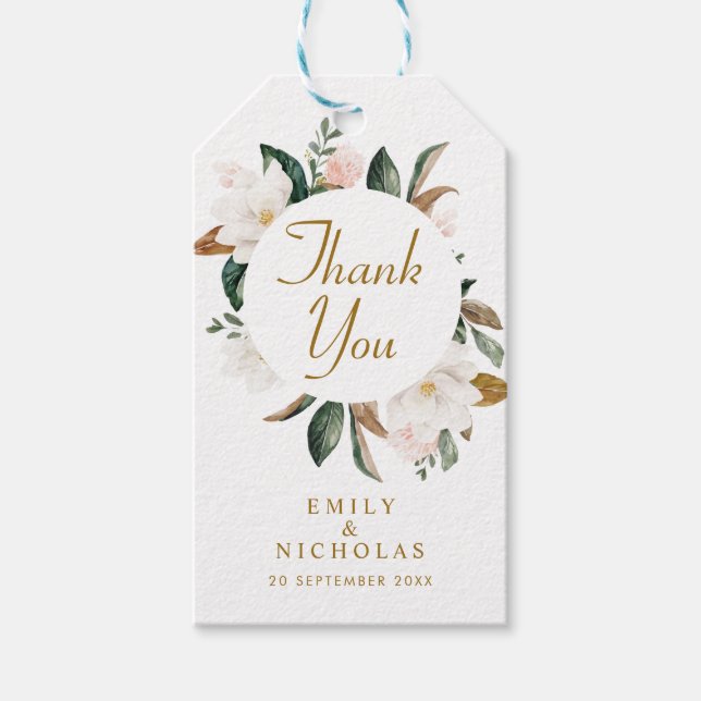 Étiquettes-cadeau Mariage floral magnolia blanc (Devant)