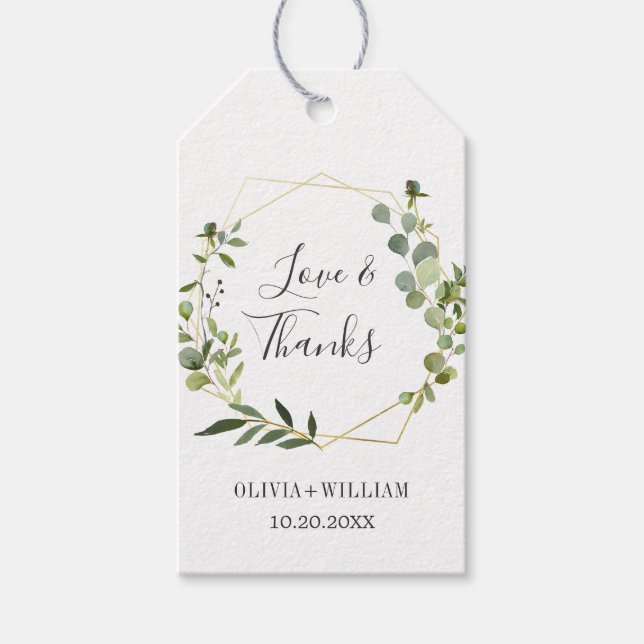 Étiquettes-cadeau Mariage floral moderne Eucalyptus géométrique cadr (Devant)