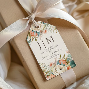 Étiquettes-cadeau Mariage Floral Monogramme Crème Pêche