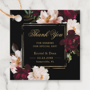Étiquettes Cadeau Mariage floral noir noir foncé Moody Bourgogne