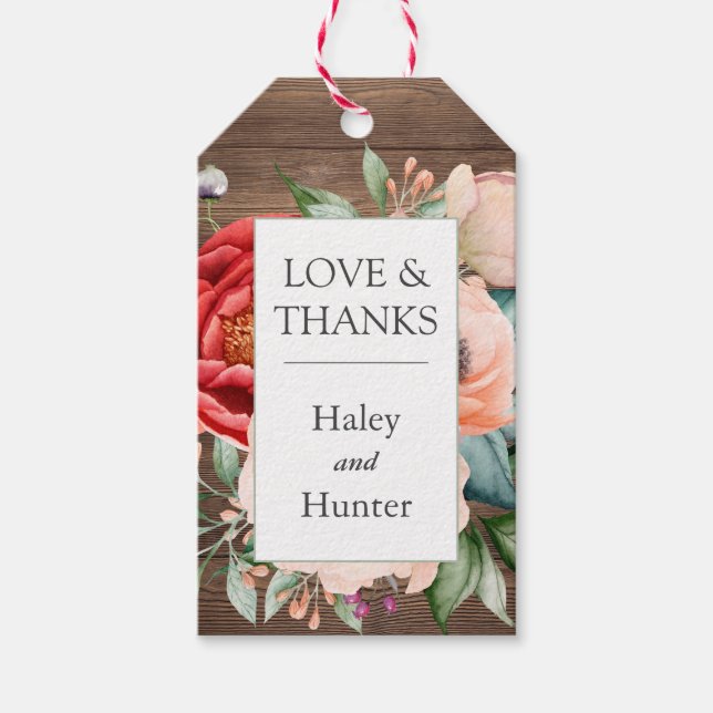 Étiquettes-cadeau Mariage floral rustique en bois de Barnwood (Devant)