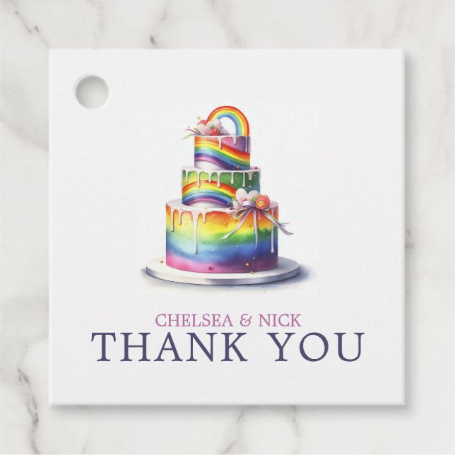 Étiquettes Cadeau Mariage Gâteau Arc-en-ciel (Devant)