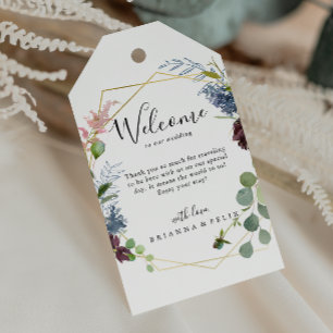 Étiquettes-cadeau Mariage géométrique Bourgogne Gold Bienvenue
