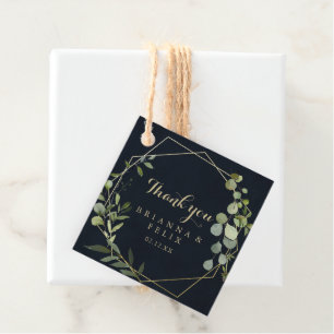 Étiquettes Cadeau Mariage Géométrique Gold Blue Green Calligraphie