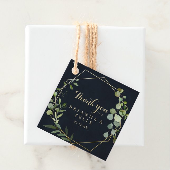 Étiquettes Cadeau Mariage Géométrique Gold Blue Green Calligraphie (En situation)