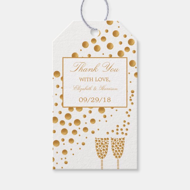 Étiquettes-cadeau Mariage Gold Champagne Bubbles (Devant)