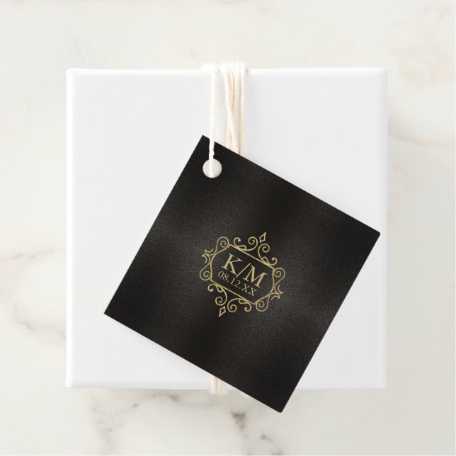 Étiquettes Cadeau Mariage Gold Filigree fin ID871 (En situation)