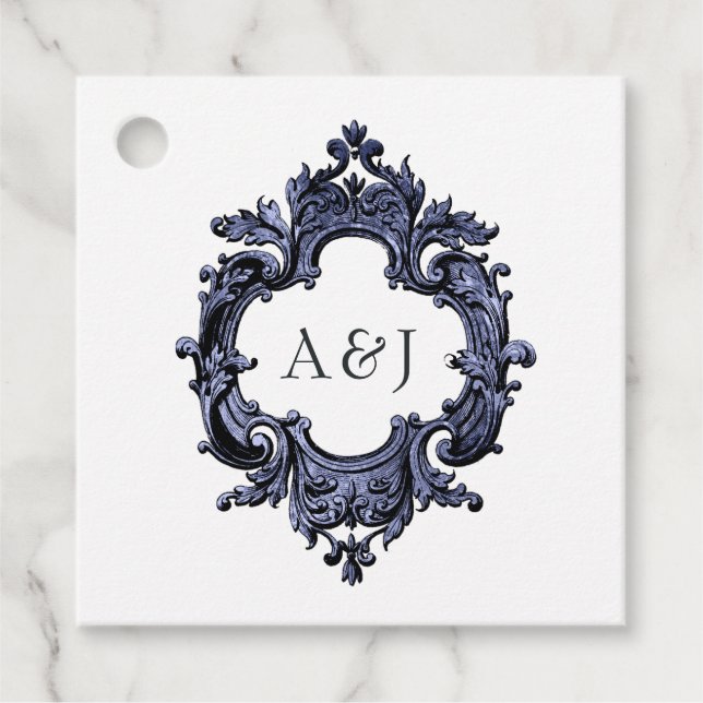 Étiquettes Cadeau Mariage gothique Monogramme cadre doré (Devant)