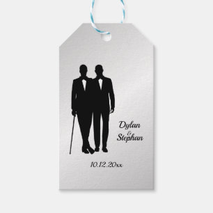Étiquettes-cadeau Mariage gris argenté avec des noms et des dates